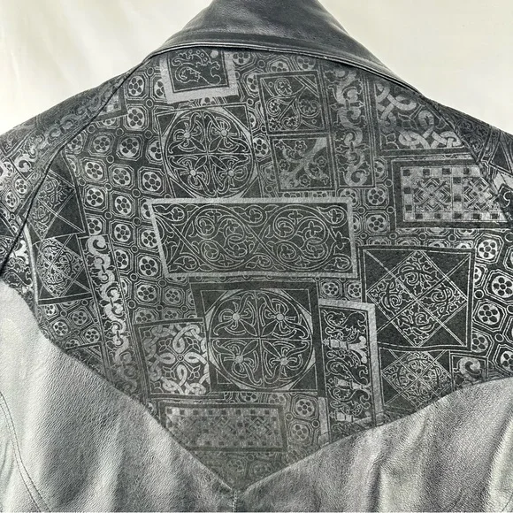 Vintage 80s Wilsons Womens Black Leather Batwing Bomber Jacket Embossed Sz XL - Picture 8 of 10